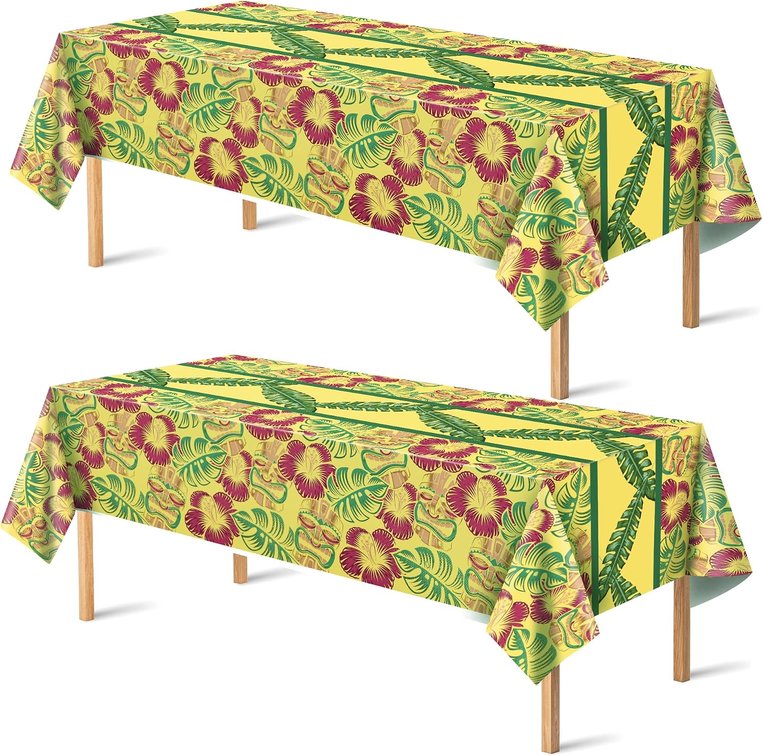 SET OF 3 Luau Party Decorations - Plastic Tablecloth for Summer Party Decorations | Love Island Hawaiian Theme Decor for Tropical Beach Pool Birthday Backdrop Favors Supplies, 2 Pack