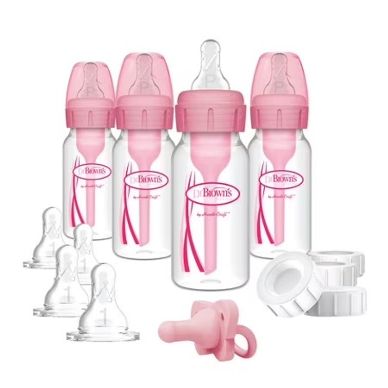 Dr. Brown's Natural Flow Anti-Colic Options+ Narrow Breast to Bottle Pump & Store Feeding Set, Pink