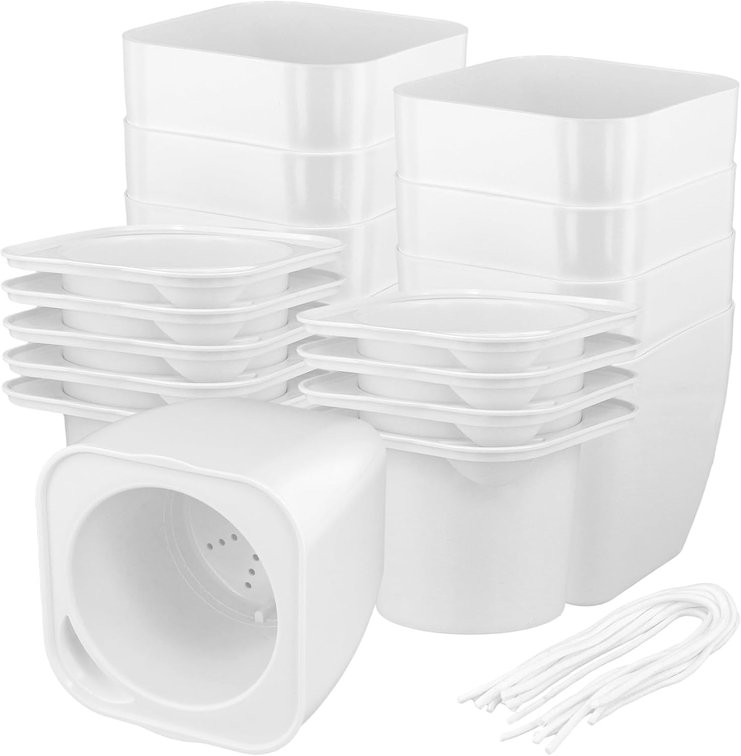 FUNSUEI 10 Pack 5 Inch Self Watering Pots for Indoor Plants, African Violets and Orchids Plastic Self Watering Planters with 10 Wick Ropes and Drainage Holes, White
