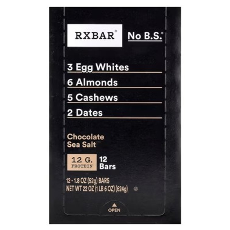 RXBAR Protein Bar, Chocolate Sea Salt, 12 Bars, 1.8 oz (52 g) Each