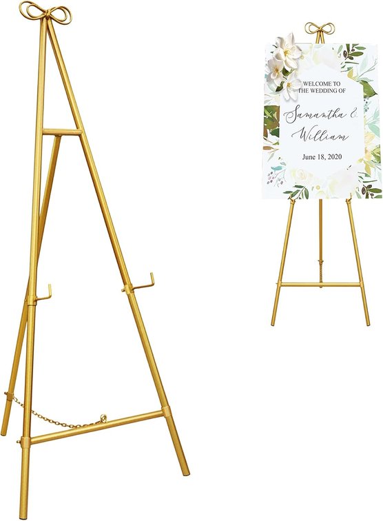 Easel Stand, Metal Easel for Display, 18" x 55" Adjustable Height Metal Easel Display Stand, Gold