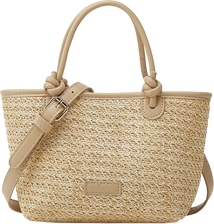 Farcauo Cute Straw Fabric Small Tote Bag Purse for Women Y2k Purse Shoulder Handbag Straw Small Tote Bag