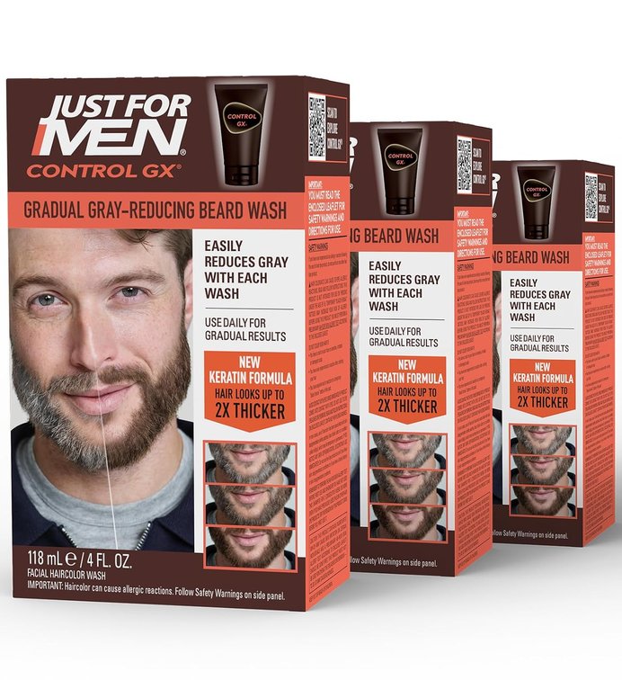 Just for Men Control GX Beard Wash, Gradually Reduces Grey, 4 Fl Oz (3 Pk)
