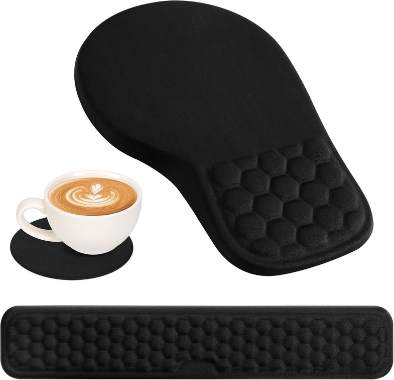 EYROZILL 3 in 1 Ergonomic Wrist Rest for Keyeboard and Mouse, Non-Slip Desk Mouse Pad with Wrist Support, Keyboard Wrist Rest and Mouse Pad Set Massage Design (Black), BGA04902C01B01ELZ