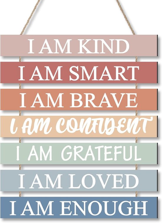 Yousoontic Boho Classroom Decor I Am Kind Smart Wooden Positive Affirmations Wall Decoration Inspirational Hanging Art Mental Health Awareness Decoration for School Classroom Therapy Office