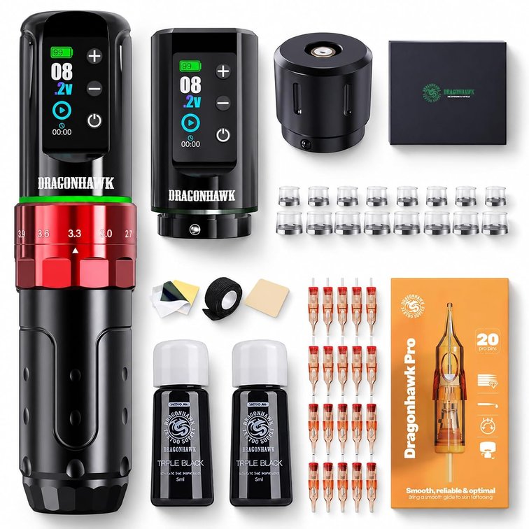Dragonhawk L3 Red Wireless Tattoo Kit