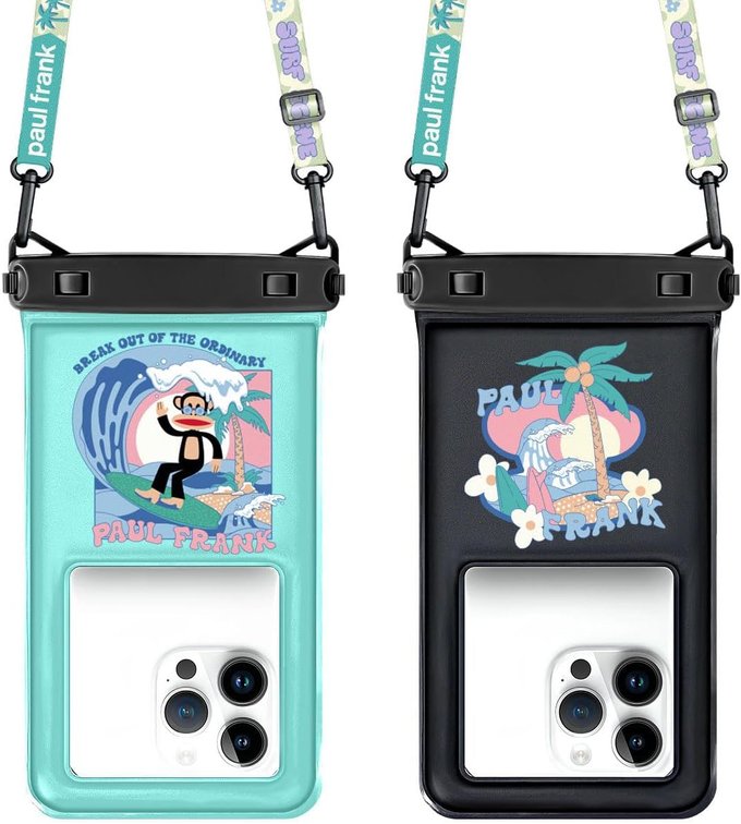 Paul Frank Waterproof Phone Pouch Floating, 2 Pack IPX8 Waterproof Phone Case with Lanyard for iPhone 17 16 15 14 Pro Max Galaxy S25 S24, Cellphone Dry Bag Beach Cruise Ship Essentials(up to 8.5")