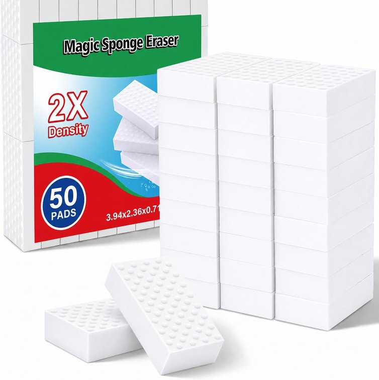 50 Pack High-Density Magic Melamine Sponge Eraser, Extra Durable Nano Cleaning Pads Supplies for Multi-Surface, Non-Crumbling Scrubber for Walls, Shoes, Kitchen & Bath, Just Add Water