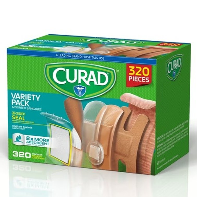 Curad Bulk Variety Pack Assorted Bandages, Flex-Fabric TM, Waterproof, Plastic, Knuckle, Heavy Duty Bandages (320 Count)
