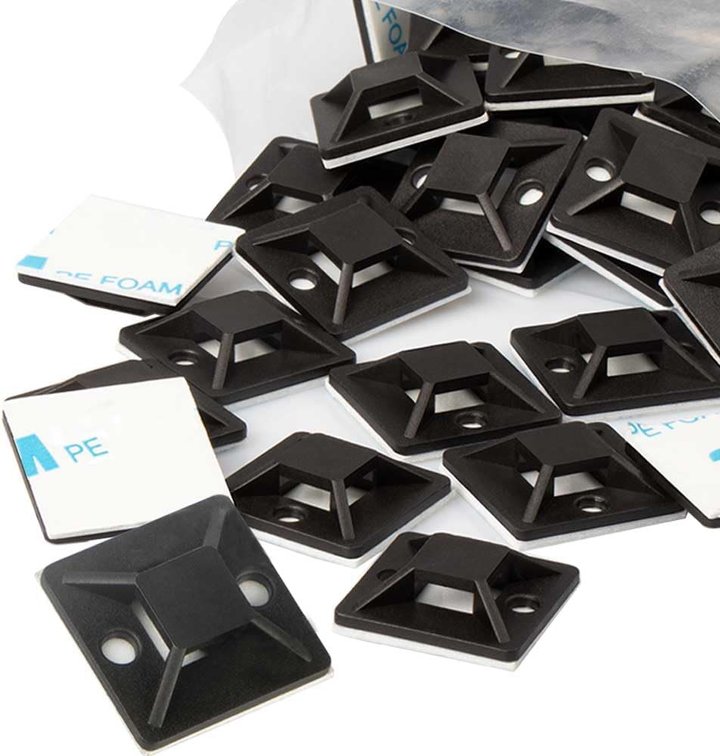 Zip Tie Mounts - Small Cable Tie Adhesive Mount, 1in/25mm black 100PCS. Wires Zip Tie Adhesive-backed anchors perfect for Pedal Board Cable Management Indoor