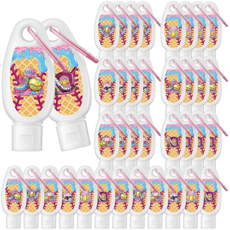 Leelosp 24 Pcs Softball Drip Mini Sunscreen Bulk Travel Size 1oz Cream Drip Party Favor Softball Team Gifts Bulk Sunscreen Keychain with Clip Spf 30 Broad Spectrum Sport Accessory Girl