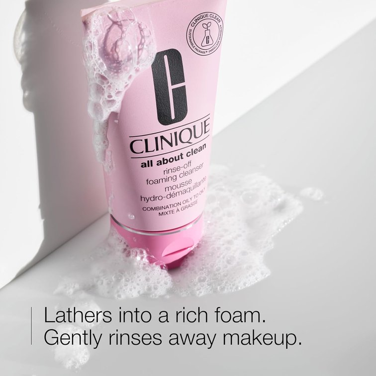 Clinique All About Clean Rinse-Off Foaming Face Wash | Face Cleanser With Hyaluronic Acid + Glycerin For Oily Skin Types | Dissolves Makeup + Sunscreen