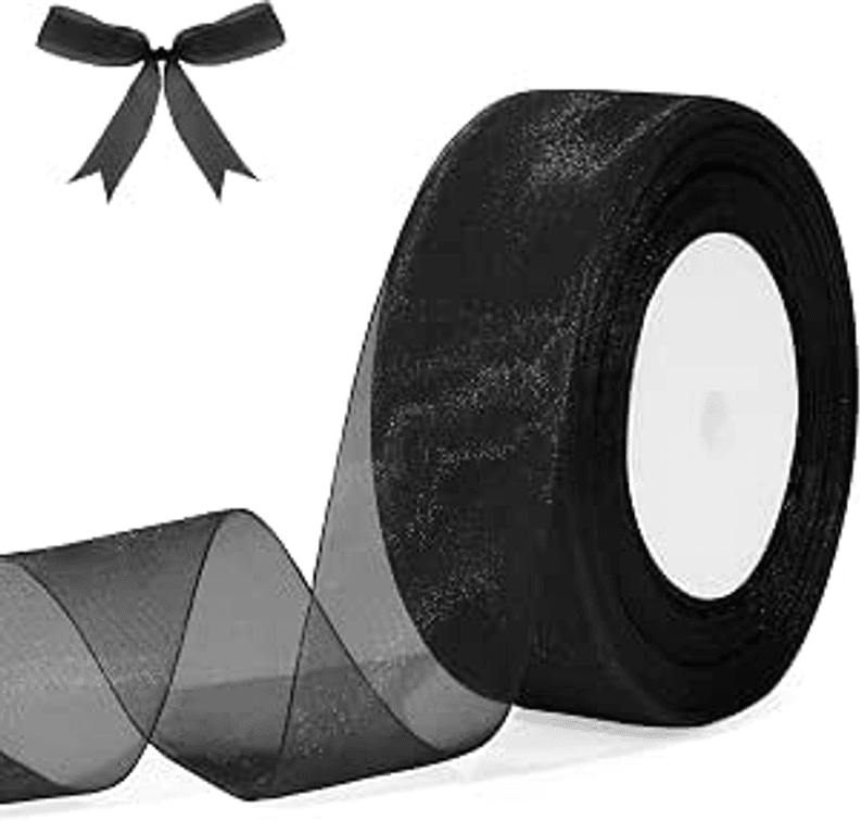 Black Ribbon 1 1/2 Inch Sheer Organza Ribbon Black Chiffon Ribbon 50 Yards
