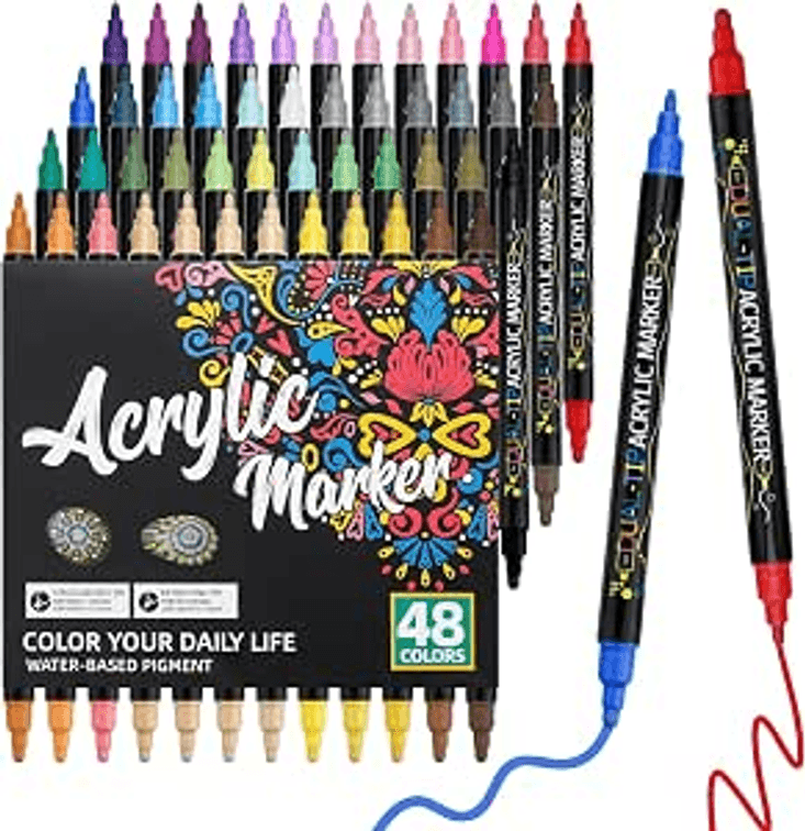 Craiiby Dual Tip Acrylic Paint Markers Set of 48 Colors