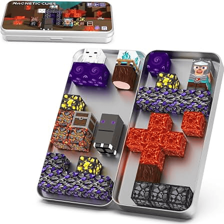 Magnetic Building Blocks Travel Toys: 35pcs with Portable Tin, 45s Storage