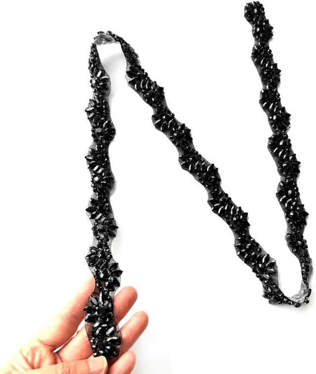 Black Iron on hotfix Hand-Made Beaded Trim,1 inch Wide 36 inch Lengh Rhinestones Chain