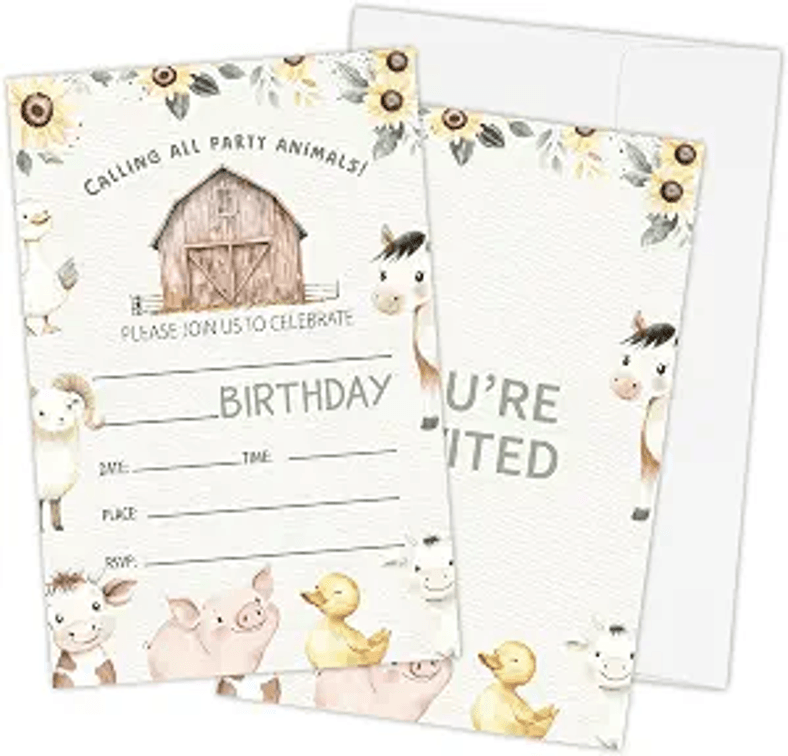 Calling All Party Animals Farm Birthday Invitations