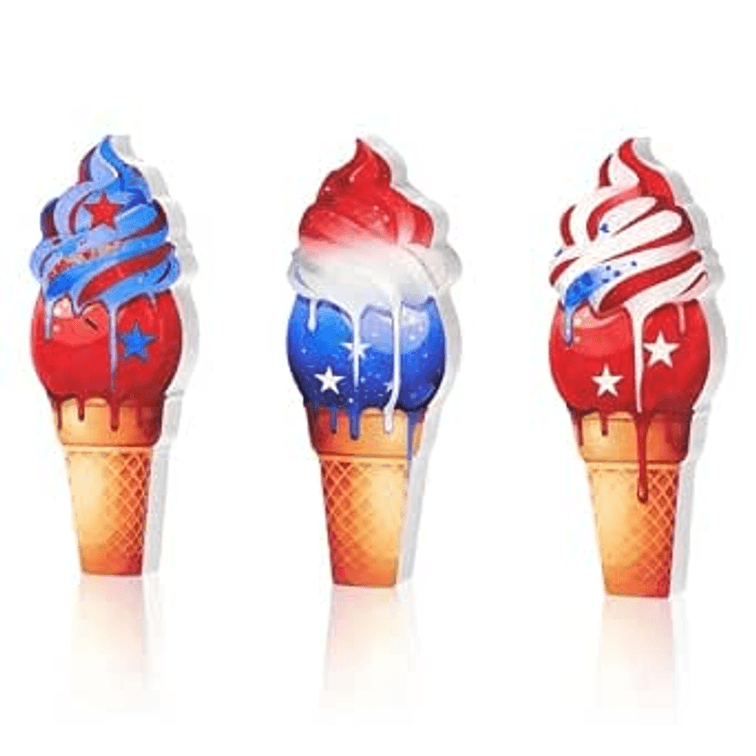 3 Pcs Patriotic Ice Cream Wooden Signs for 4th of July Decor