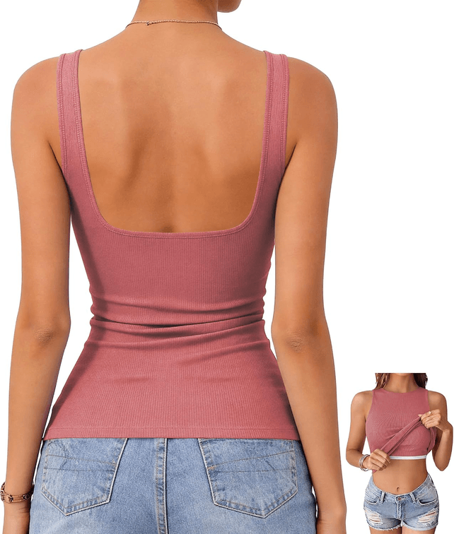 OwnTime Women's Tank Tops with Built-in Bra Open Back