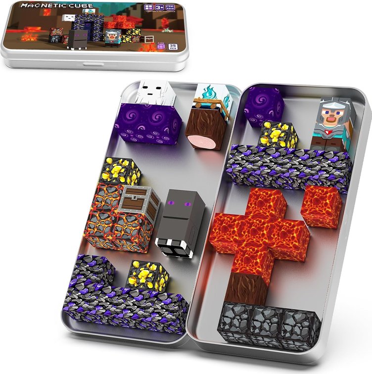 Magnetic Building Blocks Travel Toys: 35pcs with Portable Tin, 45s Storage