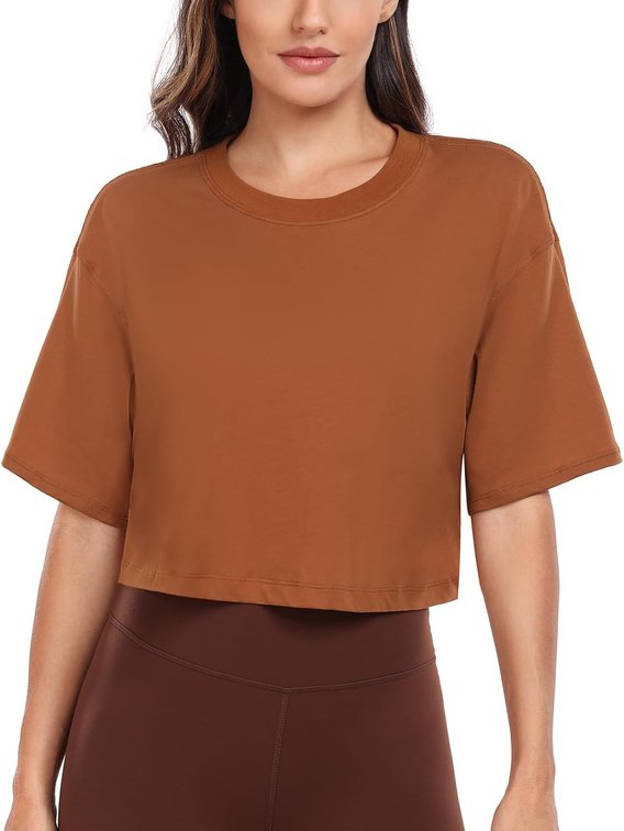 SET OF 2 - SIZE LARGE - HeyNuts Pima Cotton Crew Neck Crop T-Shirts