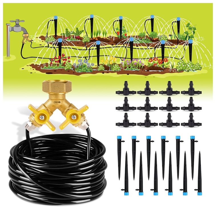 HIRALIY 50ft Drip Irrigation Kit Plant Watering System 8x5mm Blank Distribution Tubing DIY Automatic Irrigation Equipment Set for Garden Greenhouse Flower Bed Patio Lawn