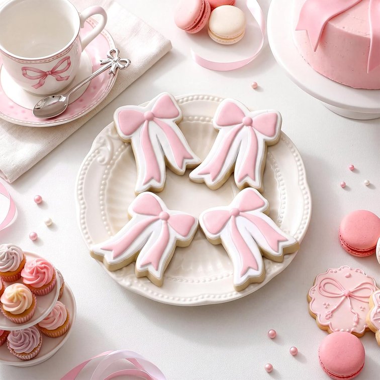set of 2 - Chumia 4 Pcs Pink Bow Fake Cookie Resin, Dessert Display Party Props