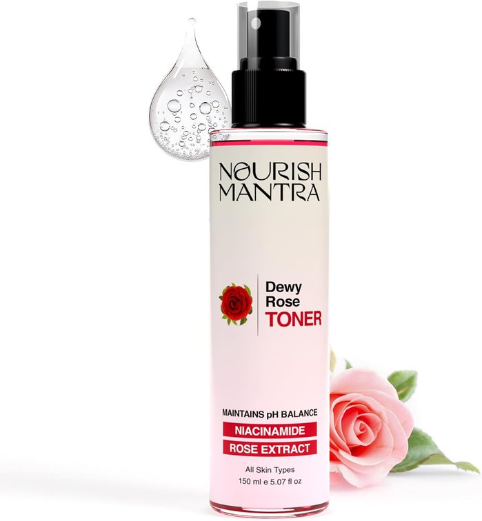 Nourish Mantra's Dewy Rose Toner/Formulated with Rose De Mai, Niacinamide & Vitamin B5/ Radiant & Rejuvenated Skin/Pore Tightening Toner (150ml)