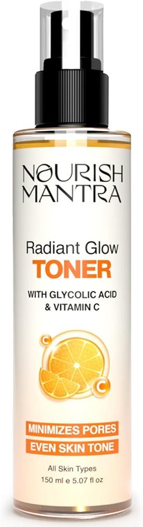 Nourish Mantra Radiant Glow Face Toner/Formulated with Vitamin C, Glycolic Acid, and Vitamin B5 for Glowing Skin & Pore Tightening Toner/Men & Women -150ml