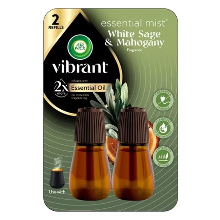 Air Wick Essential Mist Vibrant Oil Diffuser Refills, Air Freshener, White Sage & Mahogany, 2 Count