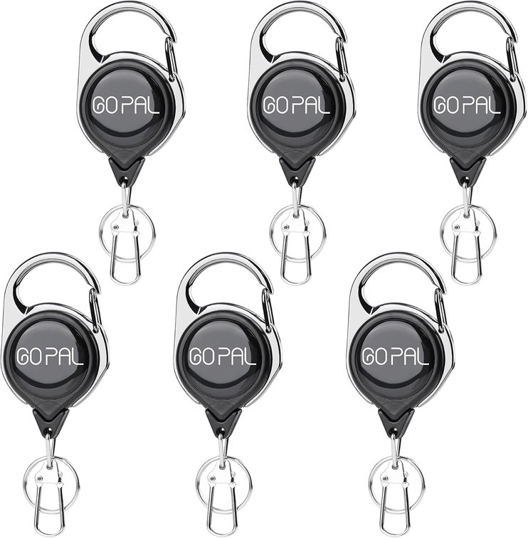 Go Pal Fly Fishing Zinger Retractor, Retractable Keychain with 27.5" Durable Cord Badge Reel Lanyard - Fishing Rod Tether Accessories and Gear (6)