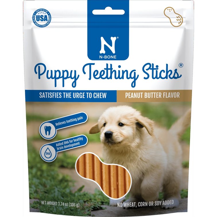 N-Bone Puppy Teething Sticks, Peanut Butter Flavor, Edible Dental Chews for Puppy dental health, Digestible Puppy Treats with DHA 3.74 oz 2 Pack