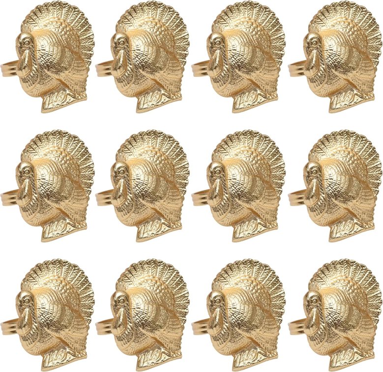Alpha Living Home Turkey Napkin Rings, Gold, Set of 12, Thanksgiving
