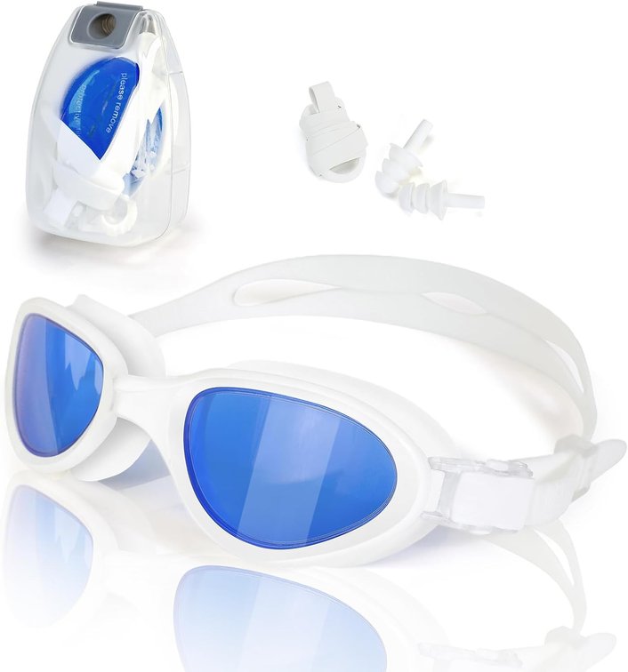 Body+ Swimming Goggles, Wide View Swim Goggles for Adult Men Women, Anti Fog No Leaking, Transition or Polarized Lens