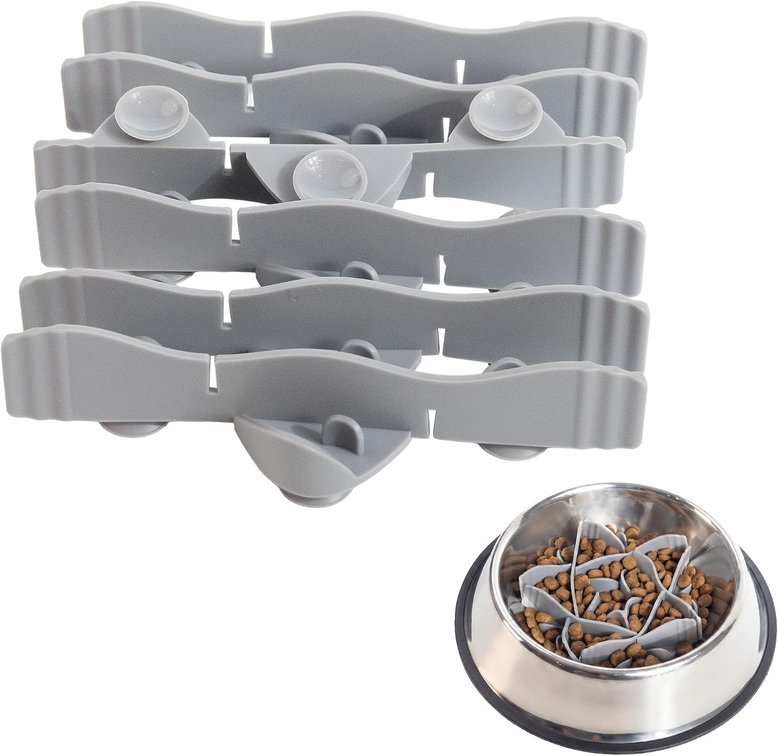 Silicone Dog Slow Feeder Bowl Insert with Suction Cups, Cuttable Food-Grade Lick Mat Divider Fits Stainless Steel Ceramic Glass Dog Bowls, Helps Slow Down Eating, Grey