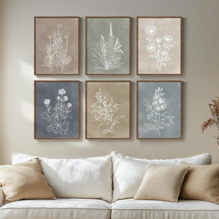 Framed Farmhouse Botanical Wall Art for Living Room, 6 Piece 11x14 In