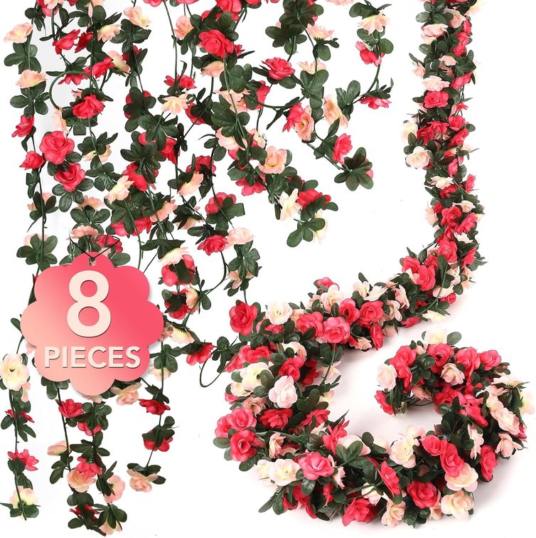 Alotiki 8Pcs 65.6ft Flower Vines with Flowers, Rose Garland Wedding Arch