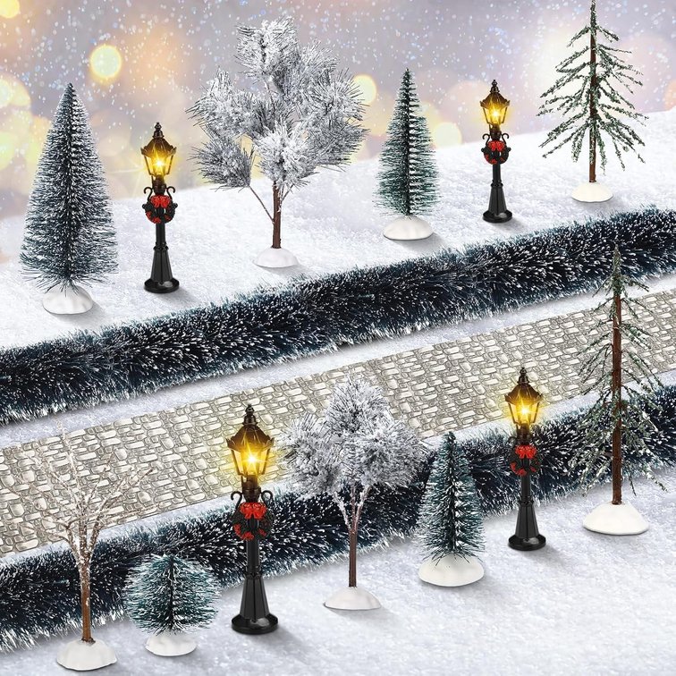Hotop 18 Pcs Christmas Village Accessories Sets Mini Trees, Chill