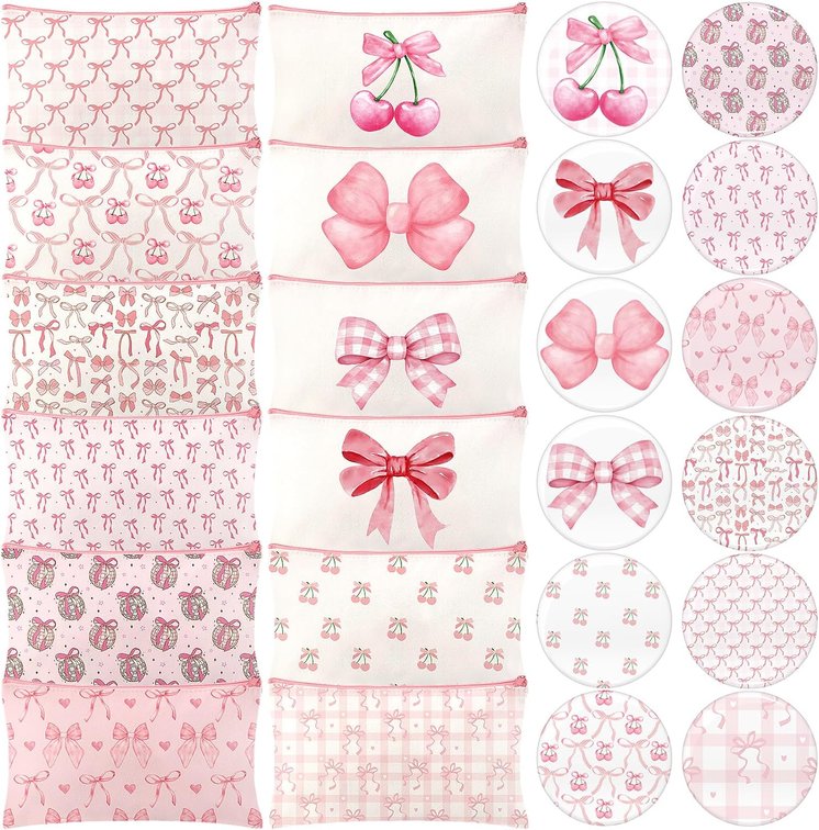 Chunful 12 Set Coquette Bow Party Favors Gift Bag Mirror, Pink, Cute