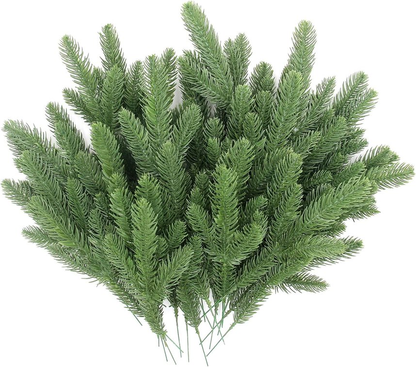 Hananona 50 Pcs Artificial Pine Needles Branches, Christmas Evergreen Picks