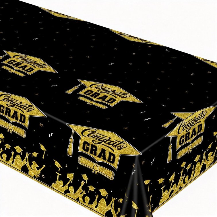 Graduation Season Black & Gold Tablecloth   Congrats Grad Party Decor (Black&Gold-Tablecloth)