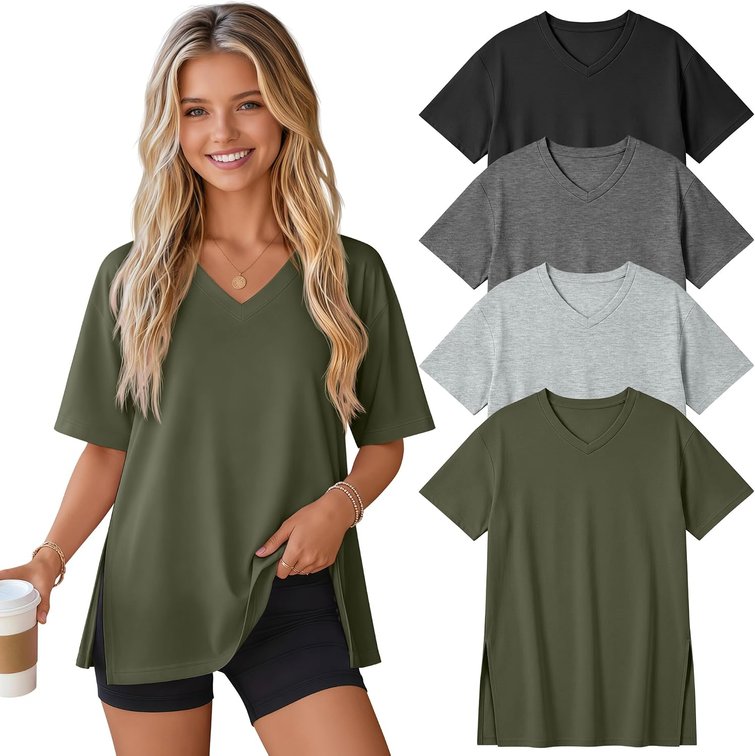 size 11-12 years - 4 Pack Girls' Side Split Basic T Shirts