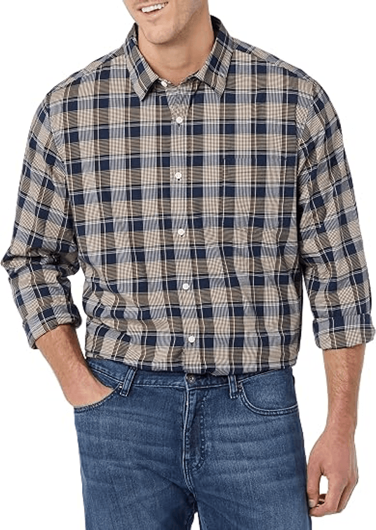 Size S Amazon Essentials Men's Long Sleeve Stretch Poplin Shirt, Classic Fit
