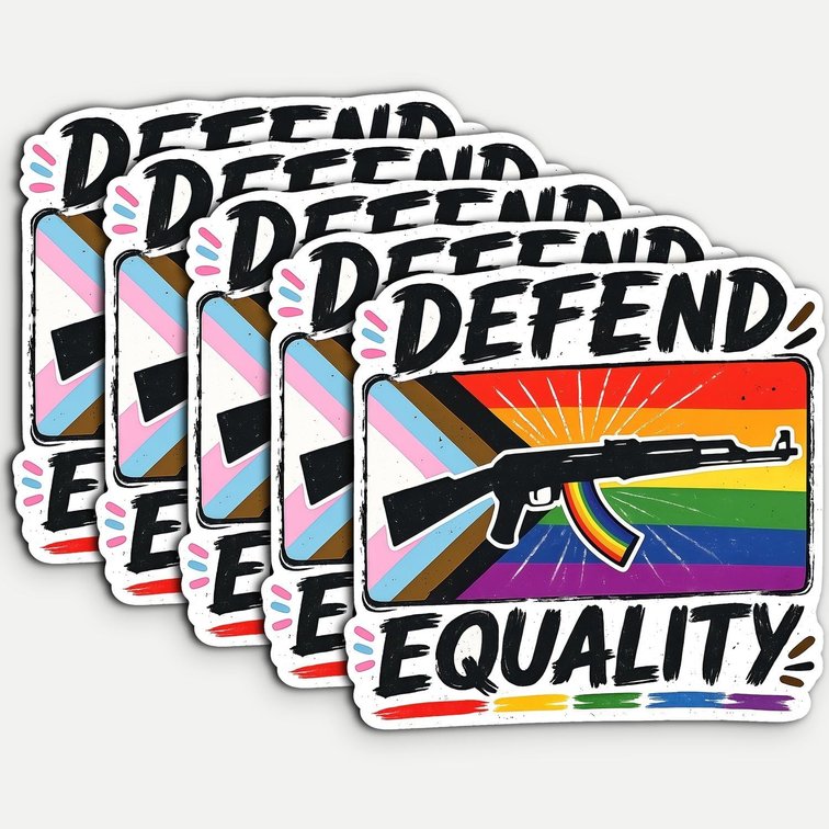 5Pcs Defend Equality Sticker Funny Gun Sticker 3in Waterproof Vinyl Decal