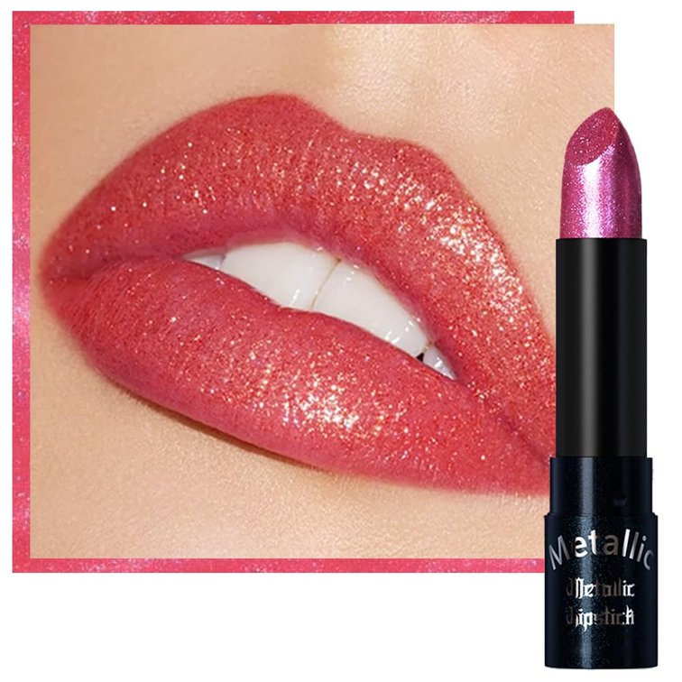 SET OF 2 Glitter Metallic Lipstick Makeup, Shimmer Metallic Lipsticks for Women, High Pigmented Lip Gloss Long Lasting Waterproof Smudge Proof, Vegan & Cruelty-Free, 09