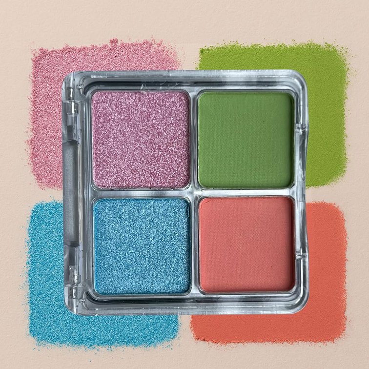 Matte Green Orange Shimmer Pink Blue Eye Shadow Makeup Palette 4 Colors, Highly Pigmented Matte Shimmer Waterproof Eyeshadow Palette For Woman (Pink Green Blue)