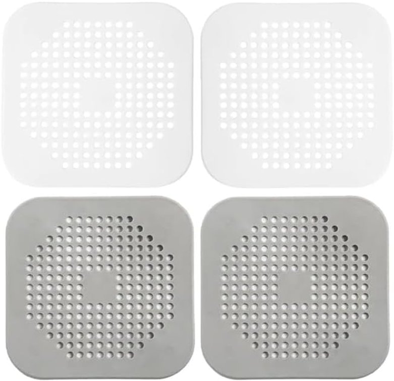 4-Piece Silicone Drain Pipe Protector Set, Including Suction Cup Type, Sink Strainer Protector, Shower Cap Catcher, Sink Strainer, and Bathroom Strainer Plug, Suitable for bathrooms and Kitchens.