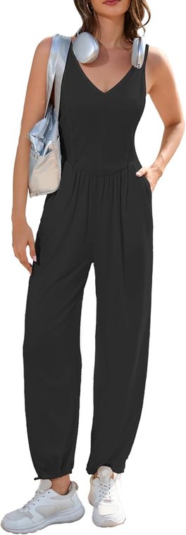 Size Small Women's Summer One Piece Jumpsuits Casual Tank Top V Neck Wide Leg Pant Rompers Outfits with Pockets
