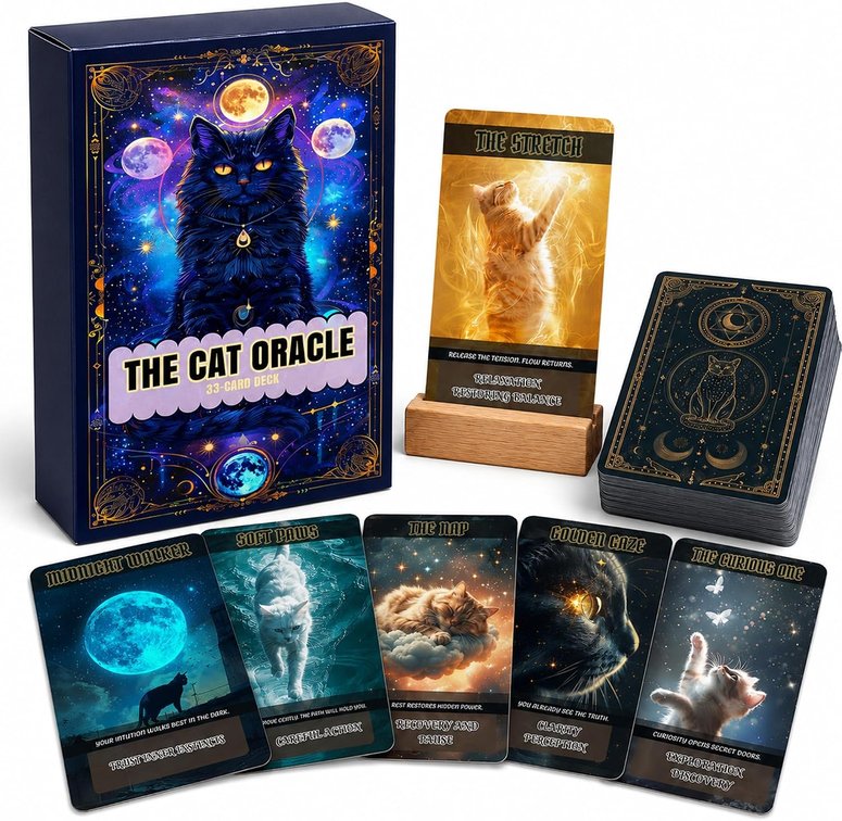 Cat Oracle Deck   33 Animal Oracle Cards, Mystical Cat Tarot Cards with Instruction Cards, Spiritual Cat Lover Gift, Wiccan Gift, Oracle Deck for Beginners