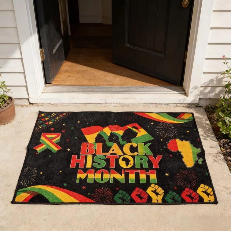 KYMY Black History Month Door Mat   African American February Holiday Welcome Floor Rug 35.4 x 23.6 Inch, Anti-Slip Polyester Fabric Doormat for Black Pride & Juneteenth Indoor Outdoor Entrance Decor